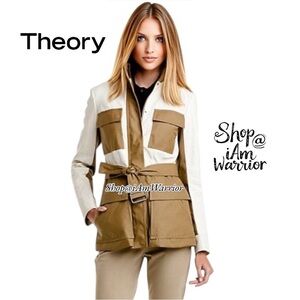 Theory color-block lamb leather & coated canvas belted jacket *shop@iamwarrior